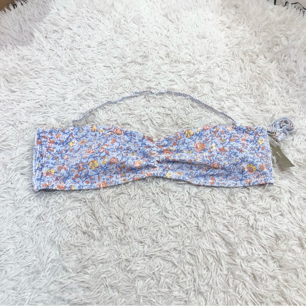 J Crew Scrunch Smocked Paisley Floral Sweetheart Bikini Top Blue Afternoon‎ 3X